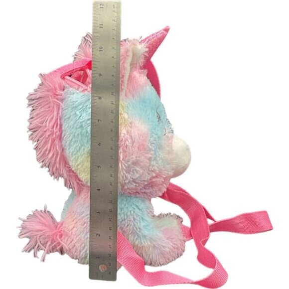 Plush Unicorn Backpack With Pink Straps Rainbow Pastel zipper Closure - Picture 2 of 8